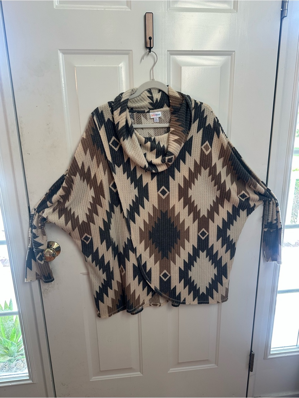 LuLaRoe Aztec Cowl Neck Top - Brown Black Cream - Picture 3 of 4